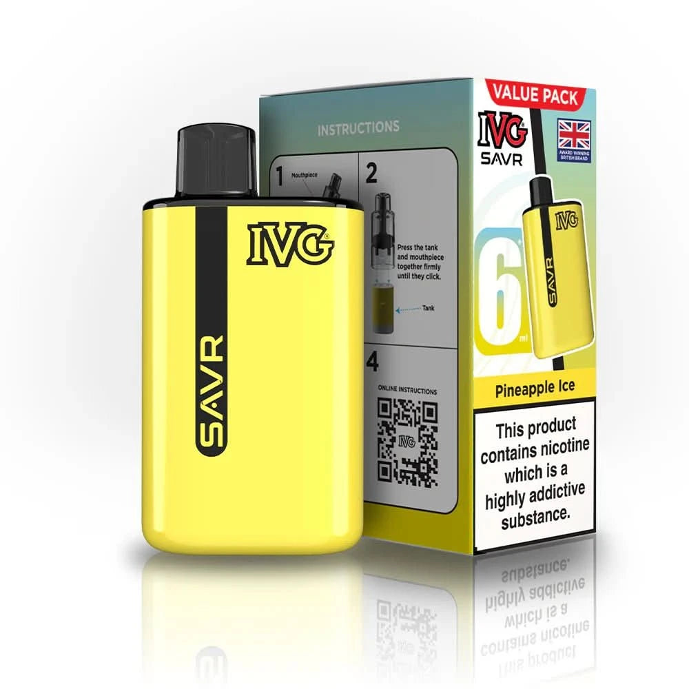 IVG SAVR 3000 Disposable Starter Vape Device - Pack of 5 - Eliquid Base - Pineapple Ice